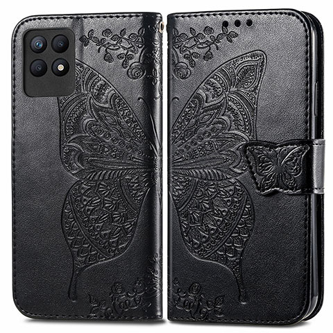 Coque Portefeuille Papillon Livre Cuir Etui Clapet pour Realme 8i Noir