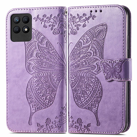 Coque Portefeuille Papillon Livre Cuir Etui Clapet pour Realme 8i Violet Clair