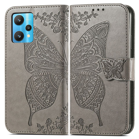 Coque Portefeuille Papillon Livre Cuir Etui Clapet pour Realme 9 5G Gris