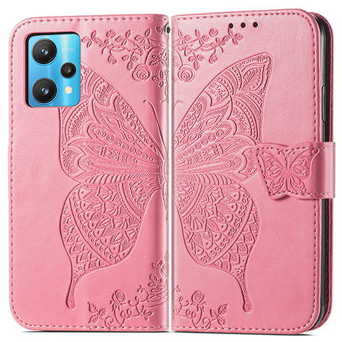 Coque Portefeuille Papillon Livre Cuir Etui Clapet pour Realme 9 5G Rose Rouge