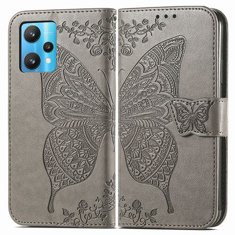 Coque Portefeuille Papillon Livre Cuir Etui Clapet pour Realme 9 Pro+ Plus 5G Gris