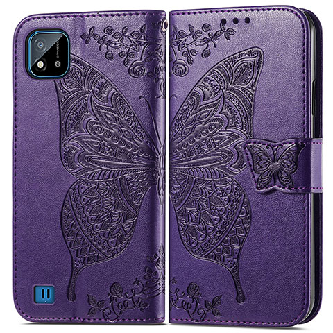 Coque Portefeuille Papillon Livre Cuir Etui Clapet pour Realme C11 (2021) Violet