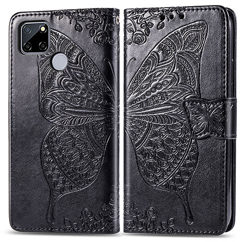 Coque Portefeuille Papillon Livre Cuir Etui Clapet pour Realme C12 Noir