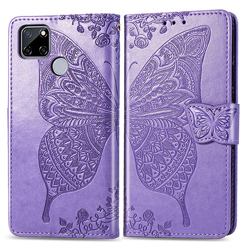 Coque Portefeuille Papillon Livre Cuir Etui Clapet pour Realme C12 Violet Clair