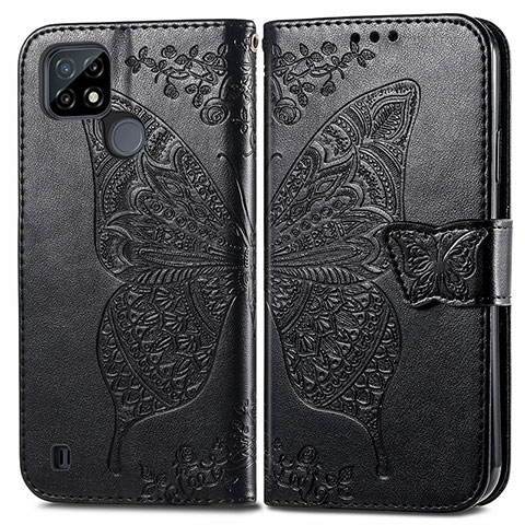 Coque Portefeuille Papillon Livre Cuir Etui Clapet pour Realme C21 Noir