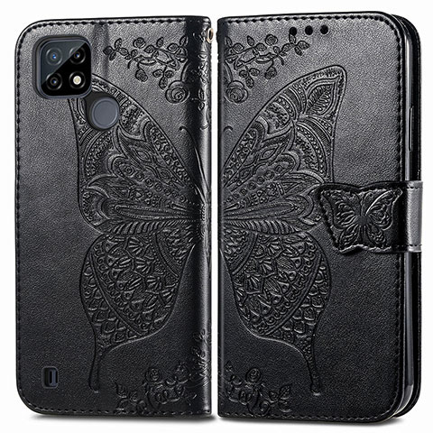 Coque Portefeuille Papillon Livre Cuir Etui Clapet pour Realme C21Y Noir