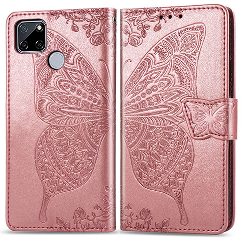 Coque Portefeuille Papillon Livre Cuir Etui Clapet pour Realme C25 Or Rose