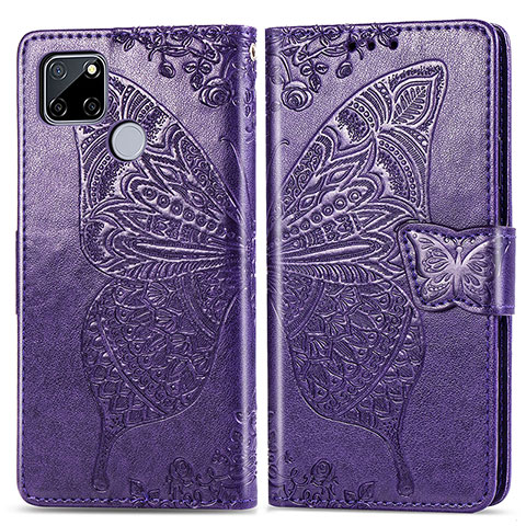 Coque Portefeuille Papillon Livre Cuir Etui Clapet pour Realme C25 Violet