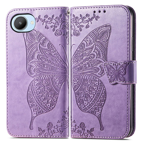 Coque Portefeuille Papillon Livre Cuir Etui Clapet pour Realme C30 Violet Clair