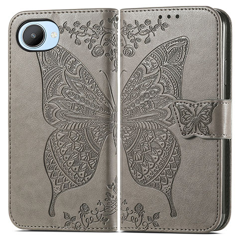 Coque Portefeuille Papillon Livre Cuir Etui Clapet pour Realme C30s Gris