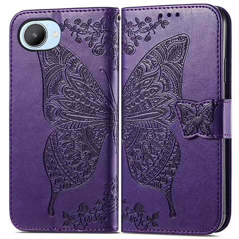 Coque Portefeuille Papillon Livre Cuir Etui Clapet pour Realme C30s Violet