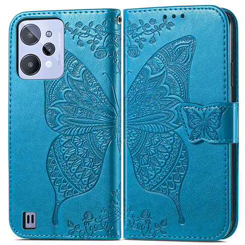 Coque Portefeuille Papillon Livre Cuir Etui Clapet pour Realme C31 Bleu