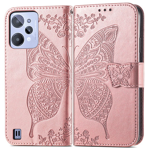 Coque Portefeuille Papillon Livre Cuir Etui Clapet pour Realme C31 Or Rose