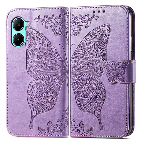 Coque Portefeuille Papillon Livre Cuir Etui Clapet pour Realme C33 (2023) Violet Clair