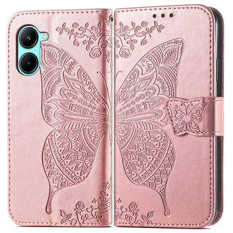 Coque Portefeuille Papillon Livre Cuir Etui Clapet pour Realme C33 Or Rose