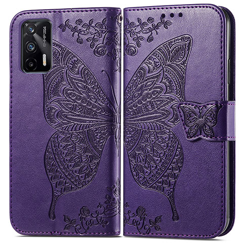 Coque Portefeuille Papillon Livre Cuir Etui Clapet pour Realme GT 5G Violet