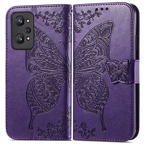 Coque Portefeuille Papillon Livre Cuir Etui Clapet pour Realme GT Neo 3T 5G Violet