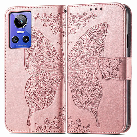 Coque Portefeuille Papillon Livre Cuir Etui Clapet pour Realme GT Neo3 5G Or Rose