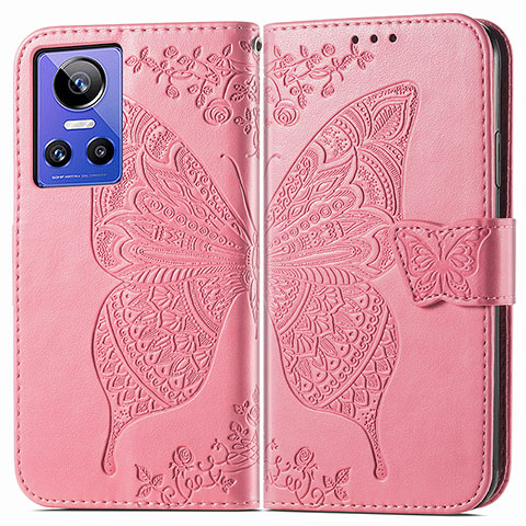 Coque Portefeuille Papillon Livre Cuir Etui Clapet pour Realme GT Neo3 5G Rose Rouge