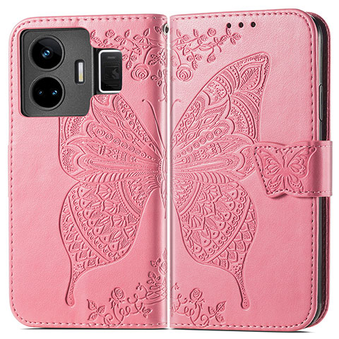 Coque Portefeuille Papillon Livre Cuir Etui Clapet pour Realme GT Neo5 240W 5G Rose Rouge