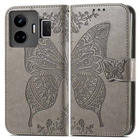 Coque Portefeuille Papillon Livre Cuir Etui Clapet pour Realme GT Neo5 5G Gris