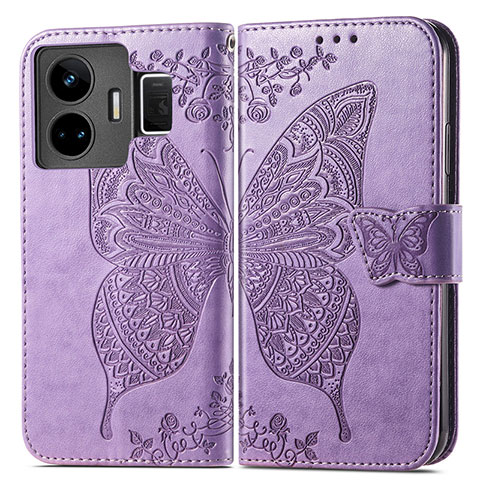 Coque Portefeuille Papillon Livre Cuir Etui Clapet pour Realme GT Neo5 5G Violet Clair