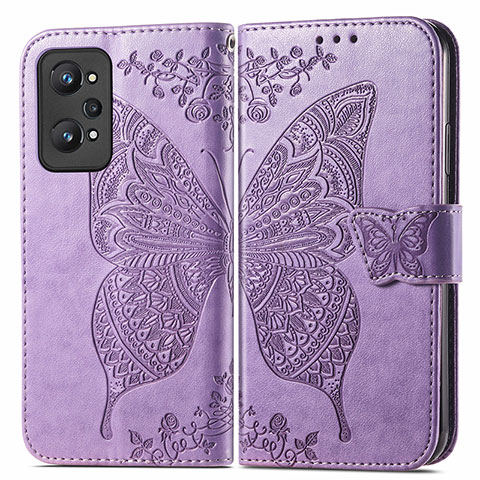 Coque Portefeuille Papillon Livre Cuir Etui Clapet pour Realme GT2 5G Violet Clair