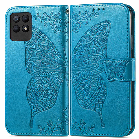 Coque Portefeuille Papillon Livre Cuir Etui Clapet pour Realme Narzo 50 4G Bleu