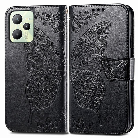 Coque Portefeuille Papillon Livre Cuir Etui Clapet pour Realme Narzo 50A Prime Noir