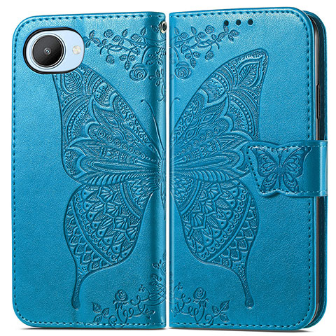 Coque Portefeuille Papillon Livre Cuir Etui Clapet pour Realme Narzo 50i Prime Bleu