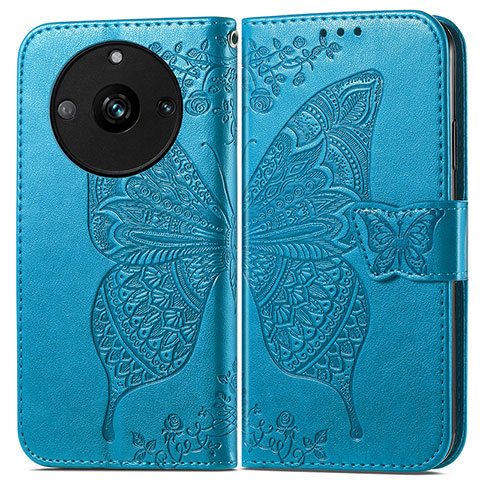 Coque Portefeuille Papillon Livre Cuir Etui Clapet pour Realme Narzo 60 5G Bleu