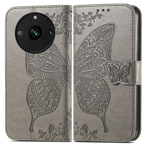 Coque Portefeuille Papillon Livre Cuir Etui Clapet pour Realme Narzo 60 5G Gris