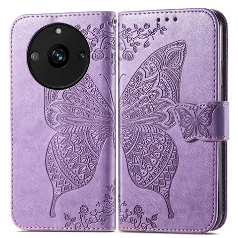 Coque Portefeuille Papillon Livre Cuir Etui Clapet pour Realme Narzo 60 5G Violet Clair