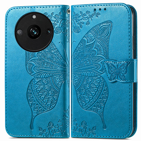 Coque Portefeuille Papillon Livre Cuir Etui Clapet pour Realme Narzo 60 Pro 5G Bleu