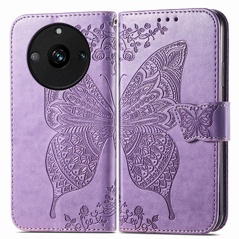 Coque Portefeuille Papillon Livre Cuir Etui Clapet pour Realme Narzo 60 Pro 5G Violet Clair