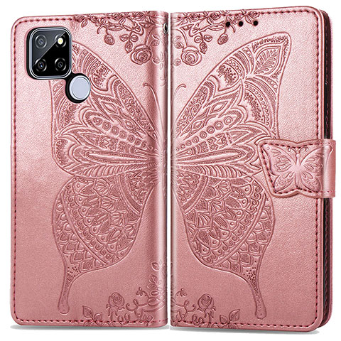 Coque Portefeuille Papillon Livre Cuir Etui Clapet pour Realme Q2i 5G Or Rose