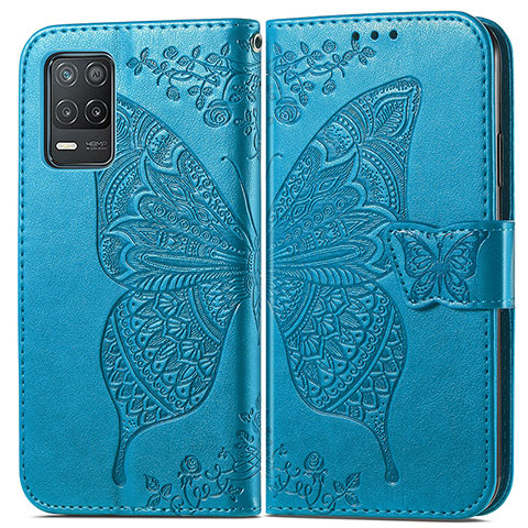 Coque Portefeuille Papillon Livre Cuir Etui Clapet pour Realme Q3i 5G Bleu