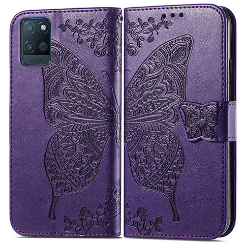 Coque Portefeuille Papillon Livre Cuir Etui Clapet pour Realme V11 5G Violet