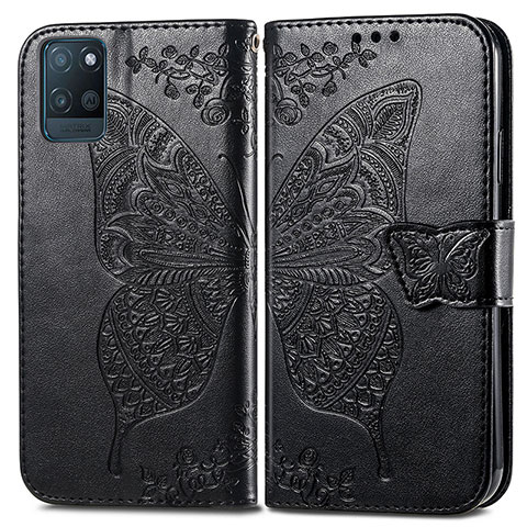 Coque Portefeuille Papillon Livre Cuir Etui Clapet pour Realme V11s 5G Noir