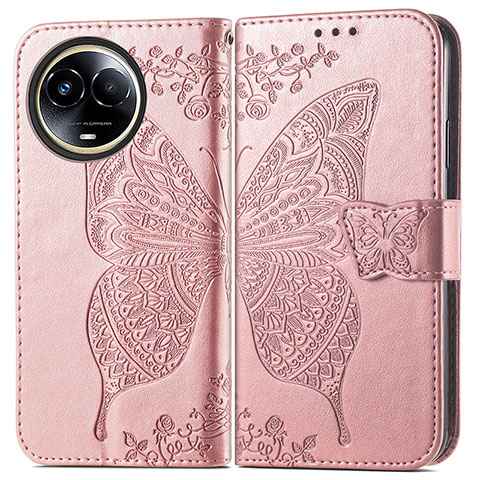 Coque Portefeuille Papillon Livre Cuir Etui Clapet pour Realme V50 5G Or Rose