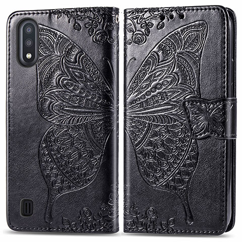 Coque Portefeuille Papillon Livre Cuir Etui Clapet pour Samsung Galaxy A01 SM-A015 Noir