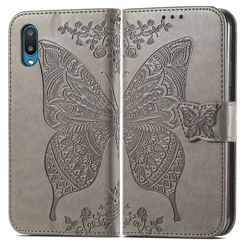 Coque Portefeuille Papillon Livre Cuir Etui Clapet pour Samsung Galaxy A02 Gris