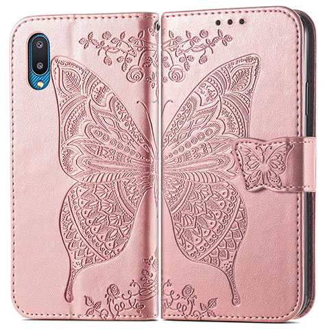 Coque Portefeuille Papillon Livre Cuir Etui Clapet pour Samsung Galaxy A02 Rose
