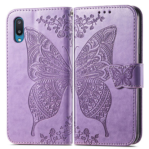 Coque Portefeuille Papillon Livre Cuir Etui Clapet pour Samsung Galaxy A02 Violet Clair