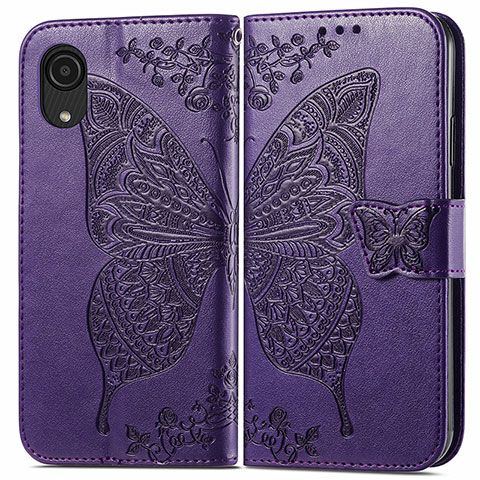 Coque Portefeuille Papillon Livre Cuir Etui Clapet pour Samsung Galaxy A03 Core Violet