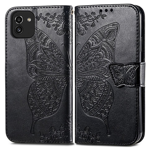 Coque Portefeuille Papillon Livre Cuir Etui Clapet pour Samsung Galaxy A03 Noir