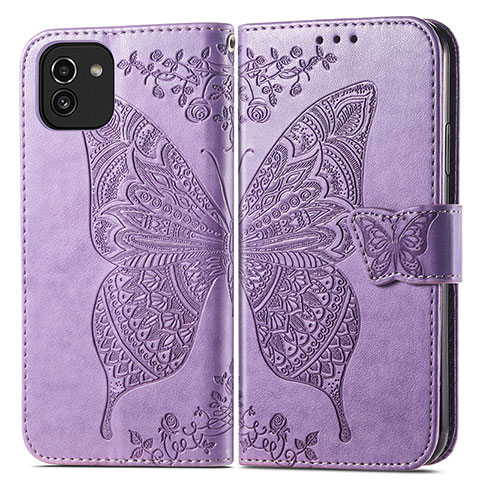 Coque Portefeuille Papillon Livre Cuir Etui Clapet pour Samsung Galaxy A03 Violet Clair