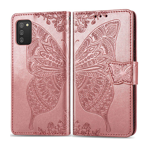 Coque Portefeuille Papillon Livre Cuir Etui Clapet pour Samsung Galaxy A03s Rose