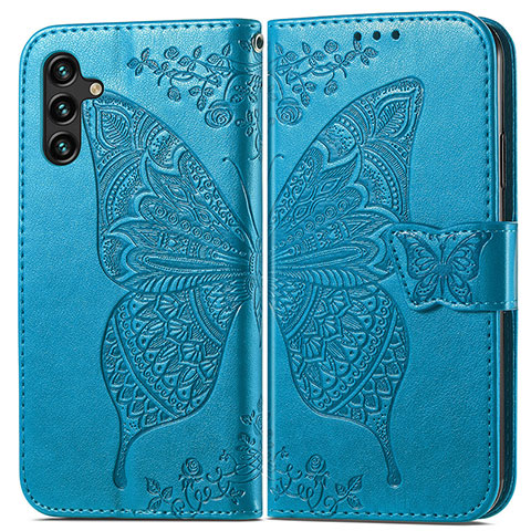 Coque Portefeuille Papillon Livre Cuir Etui Clapet pour Samsung Galaxy A04s Bleu