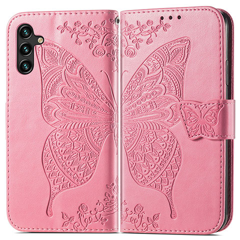 Coque Portefeuille Papillon Livre Cuir Etui Clapet pour Samsung Galaxy A04s Rose Rouge